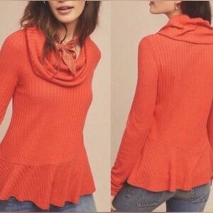 Anthropoligie Maeve Winterscape Cowlneck Peplum Knit Sweater Top, XS